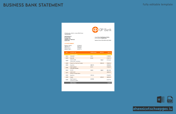 Beispielvorschau eines Kontoauszugs der OP Bank (Word und PDF)